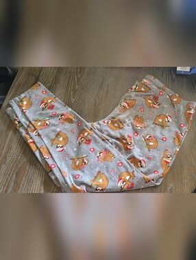 Time and Tru Grey Holiday Sloth Pajama Pants with Brown Sloths